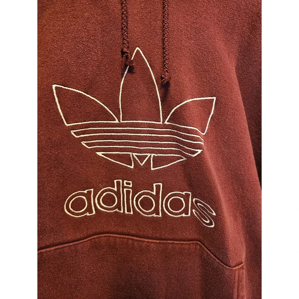 Vintage Adidas Trefoil Hoodie Men’s Small Burgundy Faded Embroidered Logo Y2K